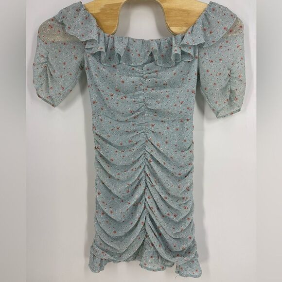 ASTR THE LABEL Teal Floral Ditsy Ruched Mini Dress Sz S - Picture 3 of 10